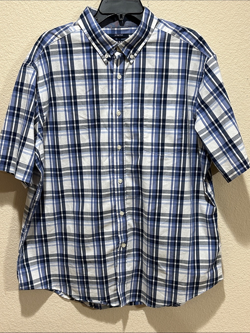 Classic Men's Blue and White Plaid Button-Down Shirt